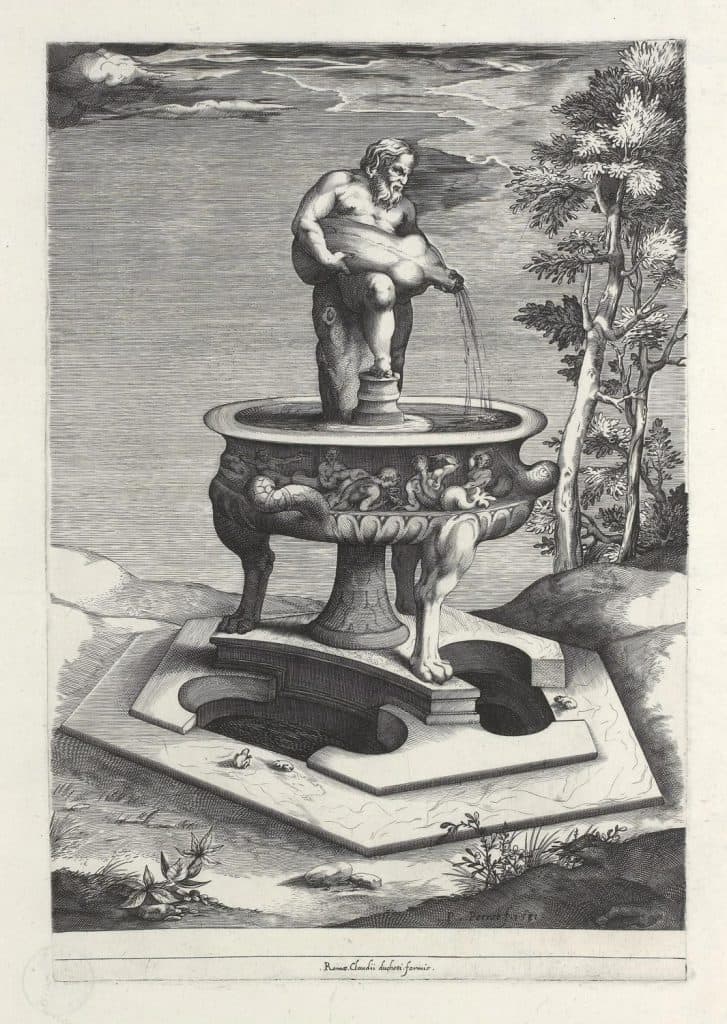 Perret – Fontaine de Silène dans les jardins du palais Cesi à Rome