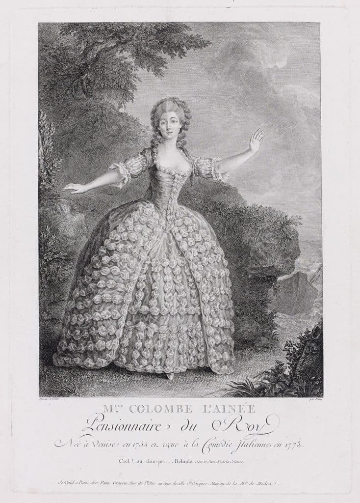Patas – Mlle Colombe, l’aînée // Pensionnaire du Roi // née à Venise en 1754 et reçue à la Comédie Italienne en 1773