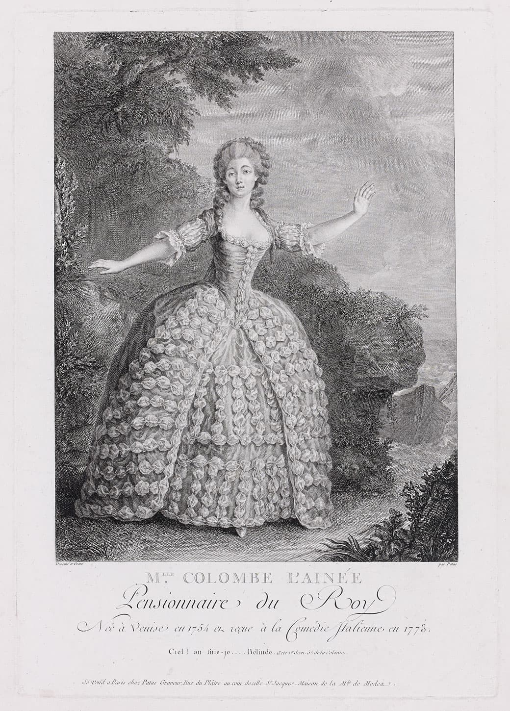 Mlle Colombe, l'aînée // Pensionnaire du Roi // née à Venise en 1754 et reçue à la Comédie Italienne en 1773