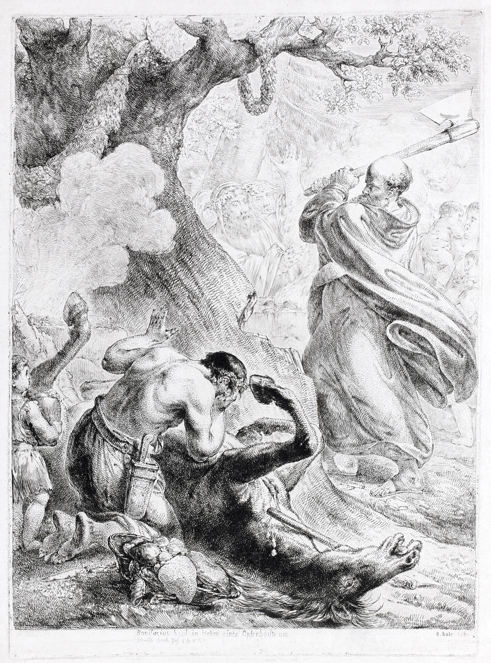 Saint Boniface abattant un chêne