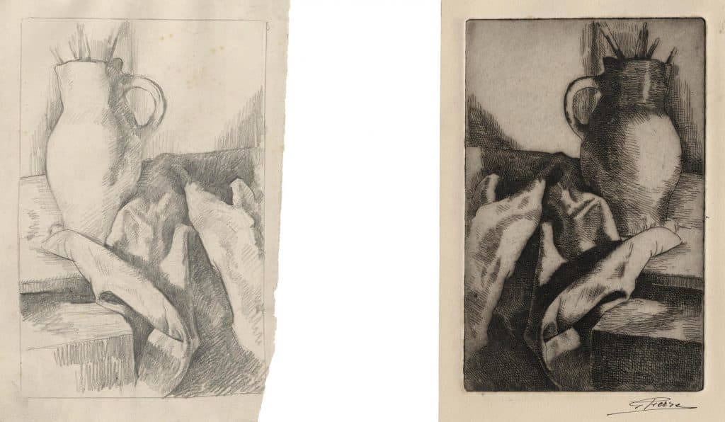 Pierre – Sur une table, une cruche contenant des pinceaux