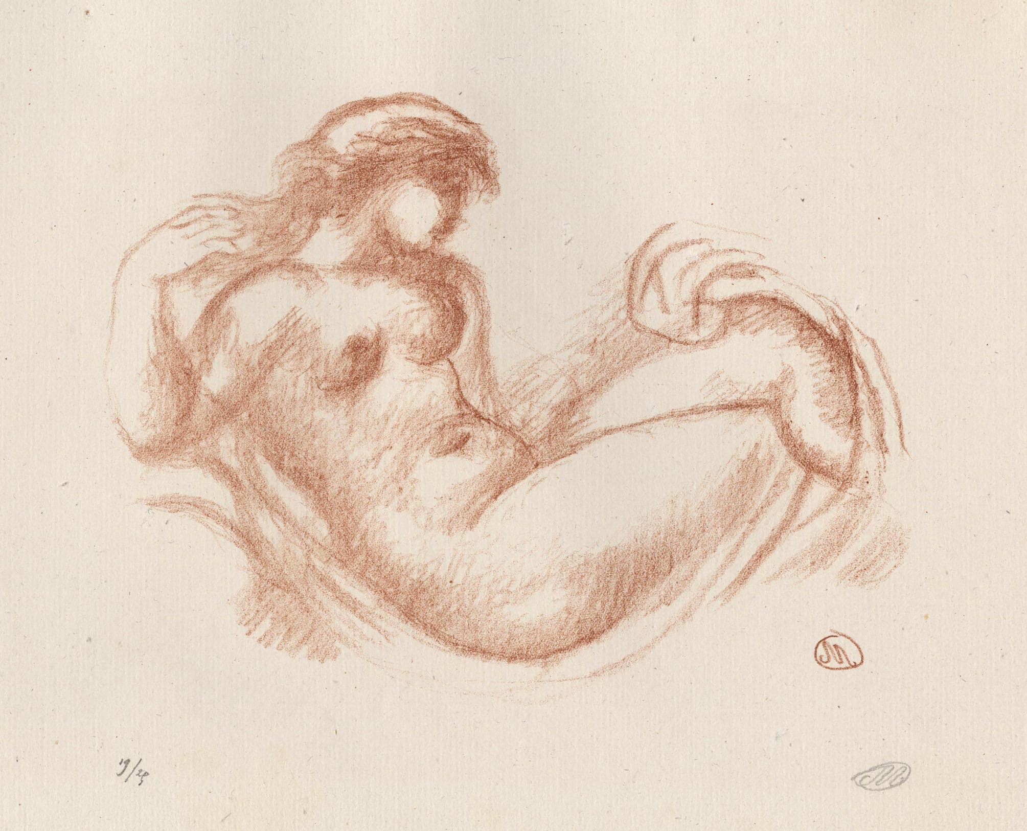 Femme en berceau, le bras droit levé