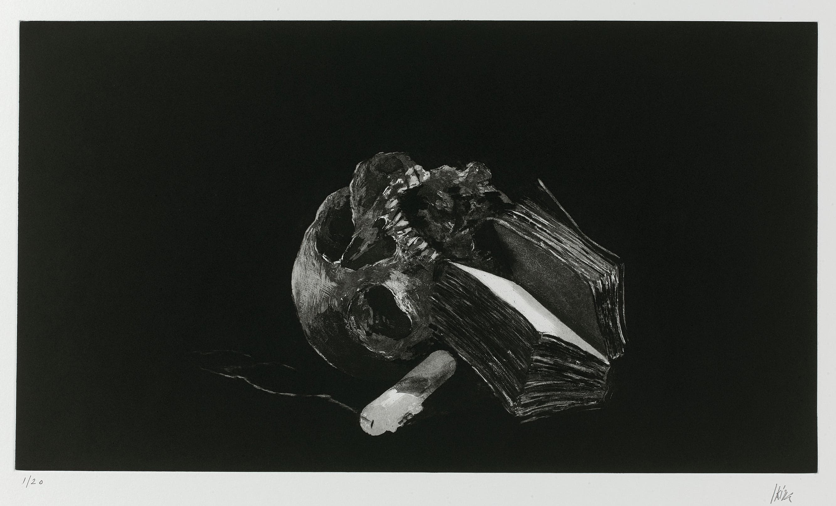 Vanitas with an open book and an unlit candle