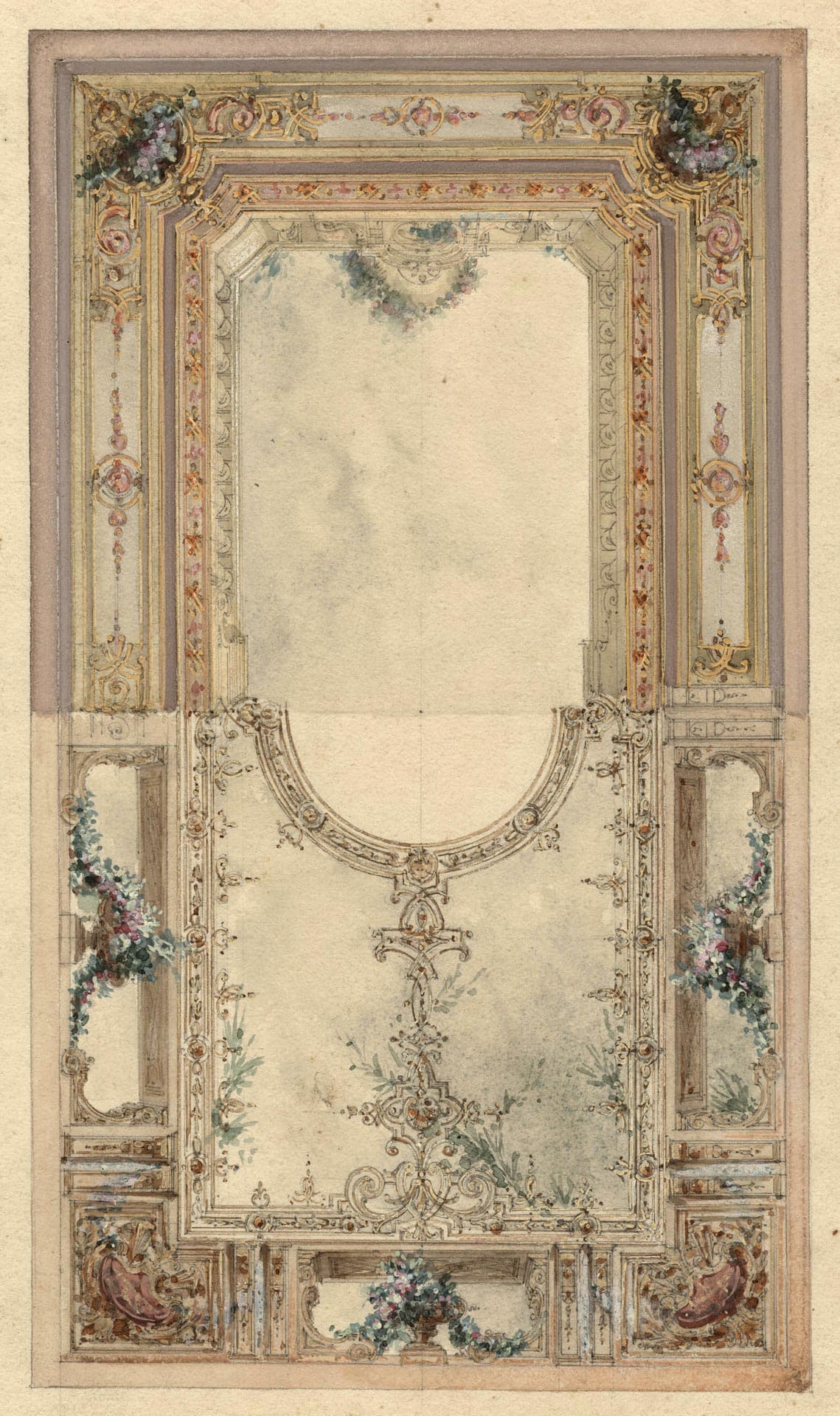Two Different Studies for the Same Project, a Ceiling with Flower Garlands