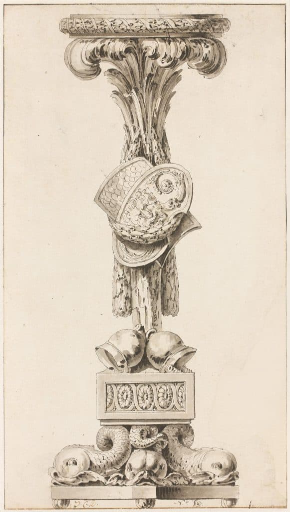 Delafosse – Torchère ornée d’un trophée d’armes