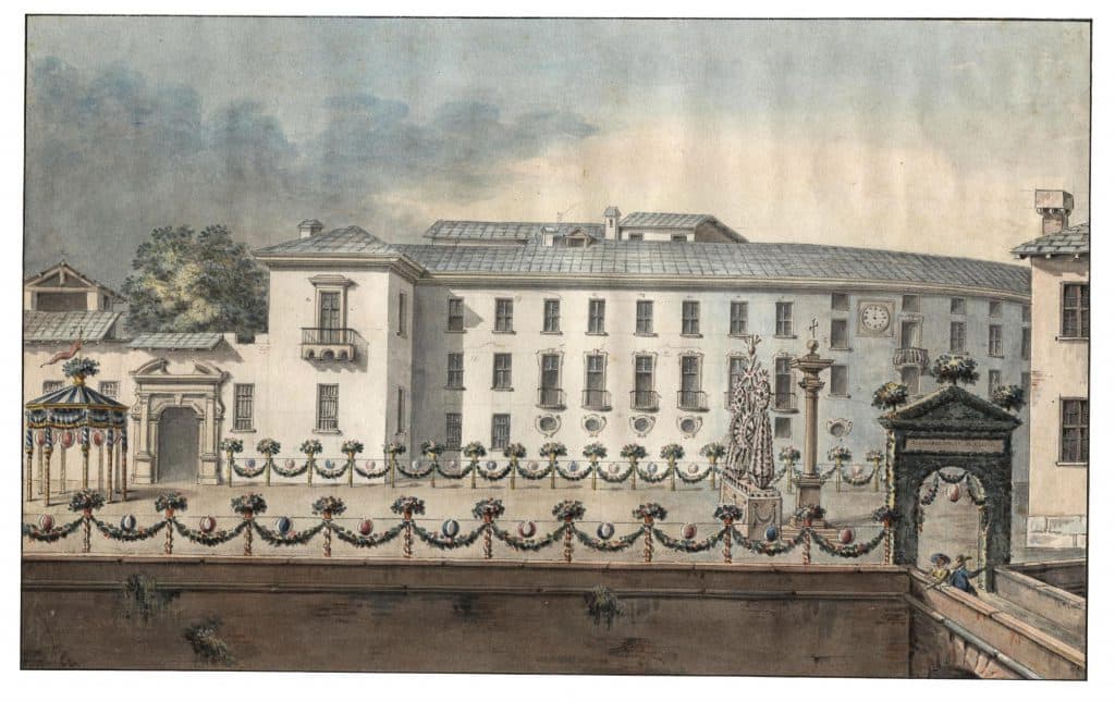 Ecole italienne XIXe – Décor de fête au Palais Scarognini D’Adda à Varallo Sesia