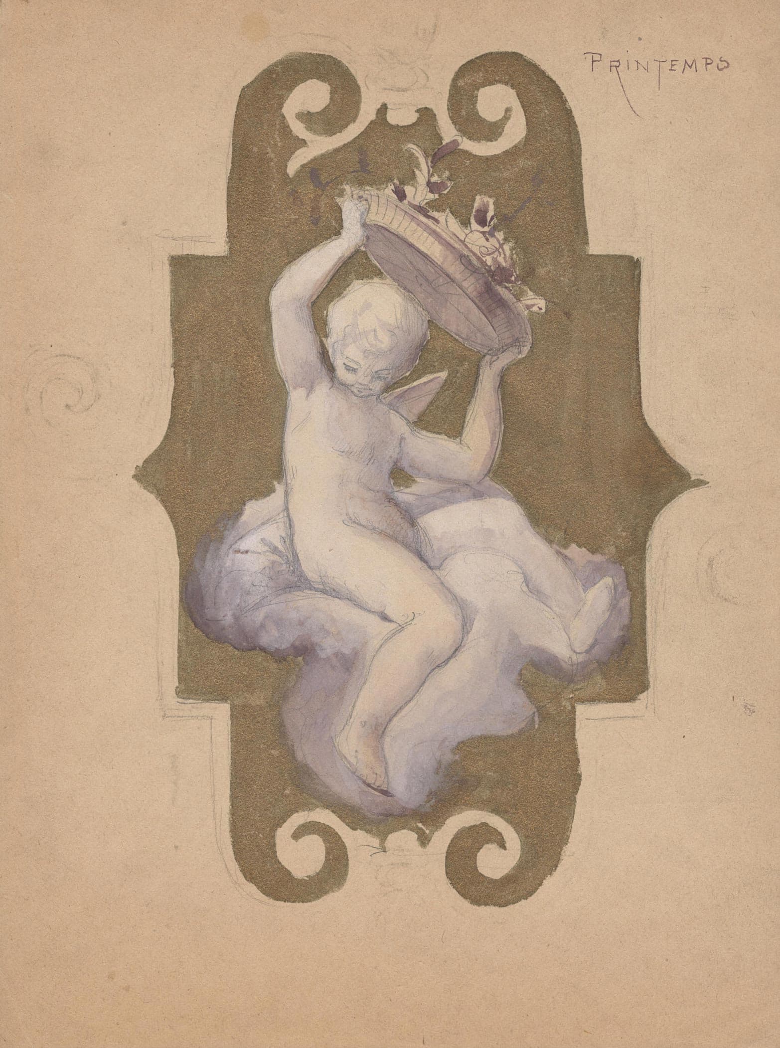 Putto Carrying a Fruit Basket, in a Shield