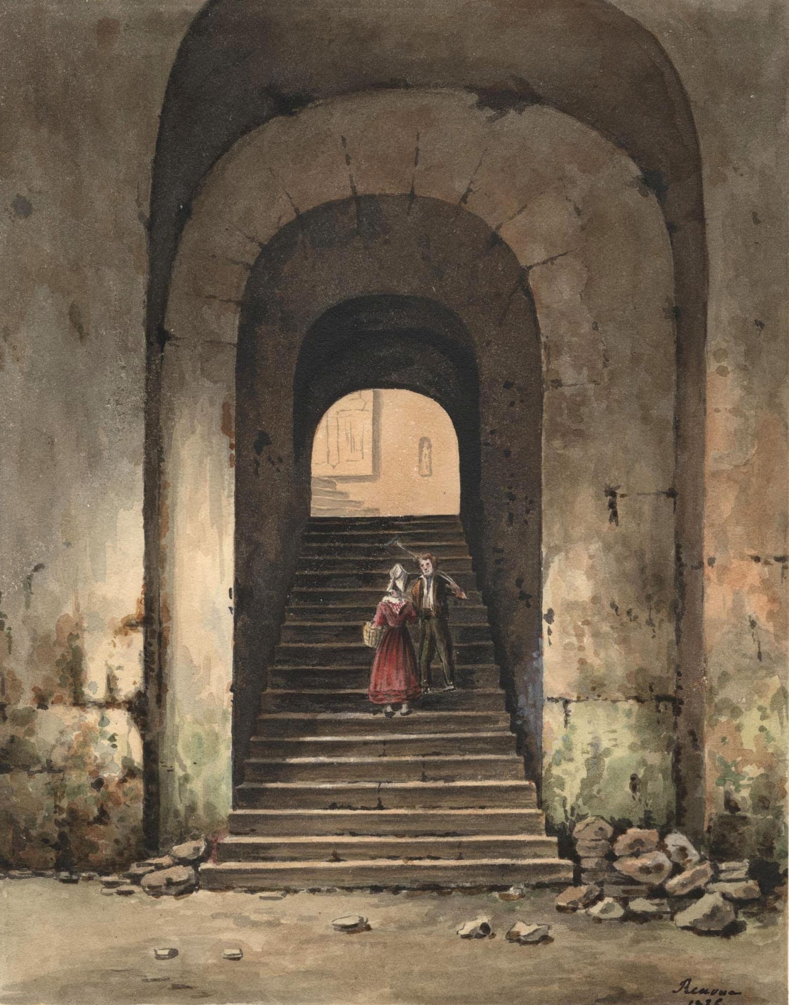 Arched Stairway; Two Peasants