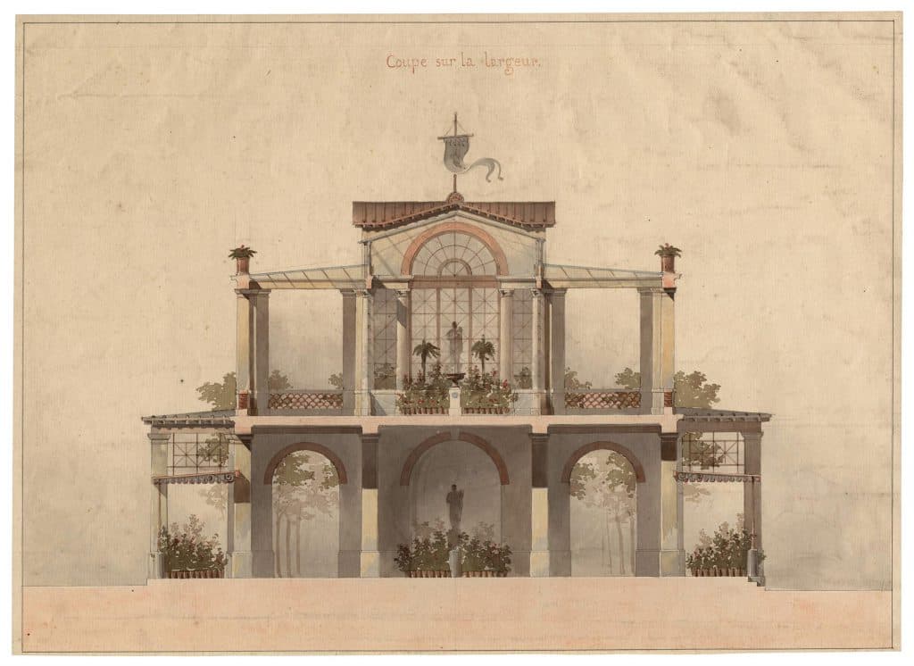 Ecole française XIXe – Coupe longitudinale d’un pavillon d’été