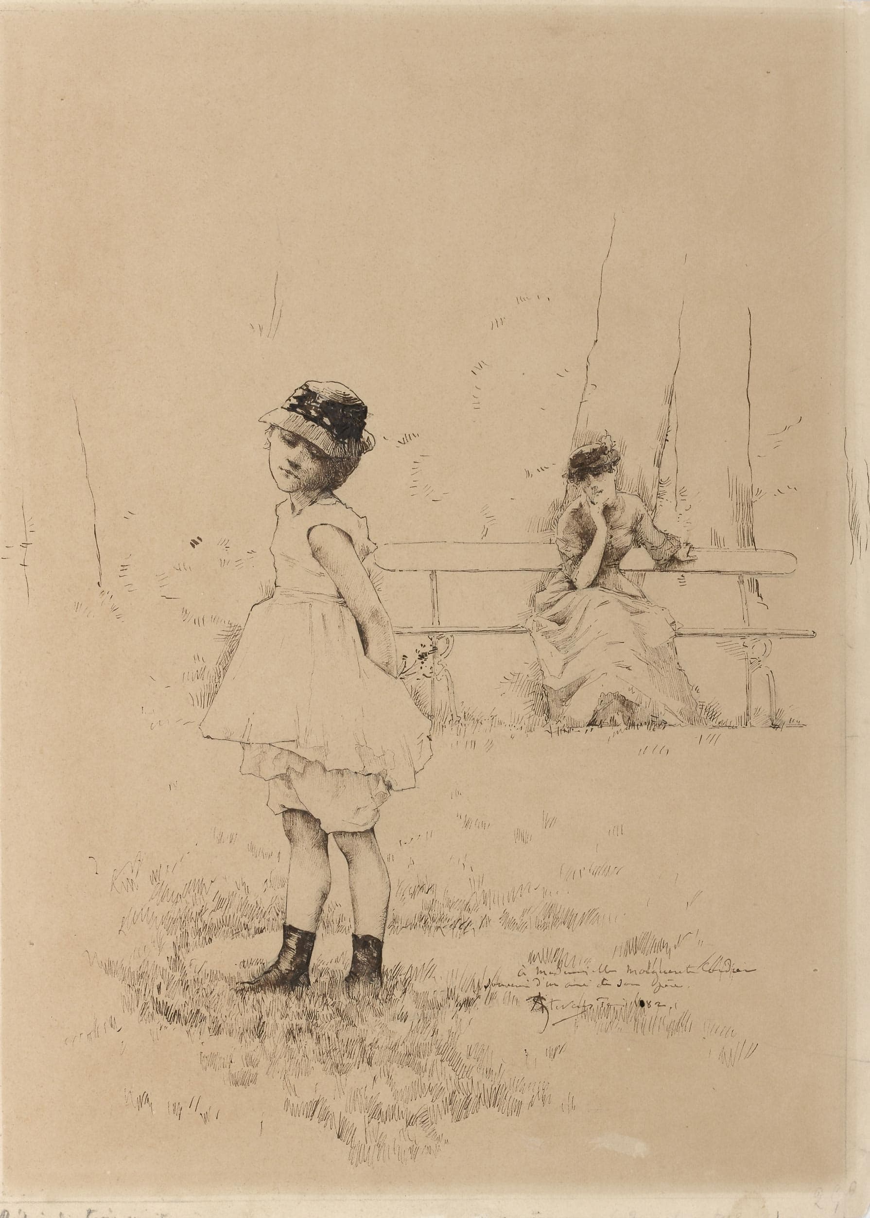 Fillette et jeune femme, dans un parc