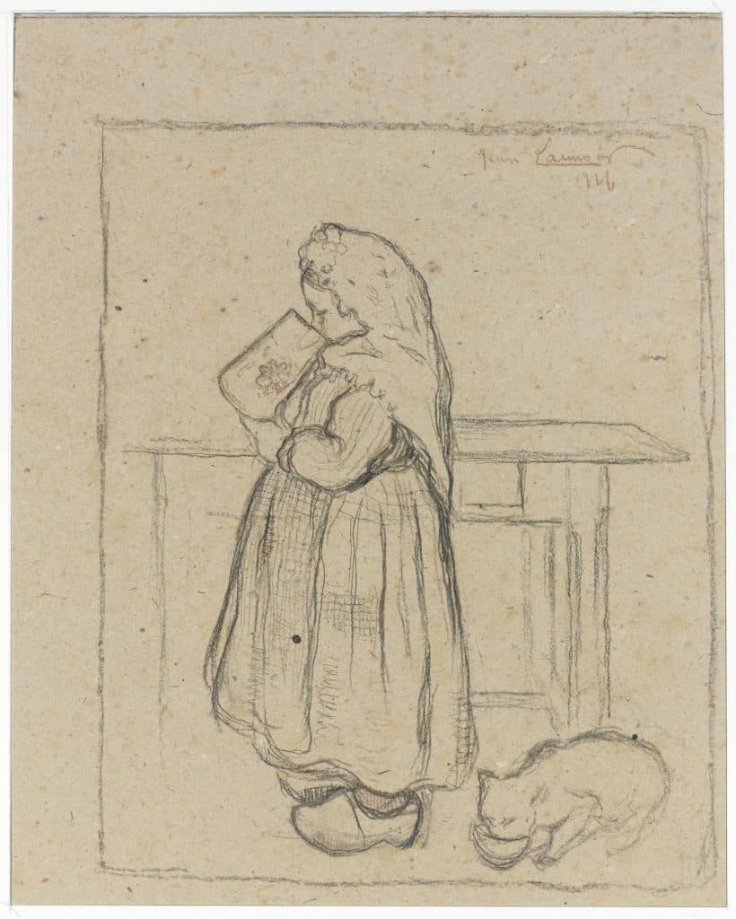 Launois – Fillette en sabots et son chat