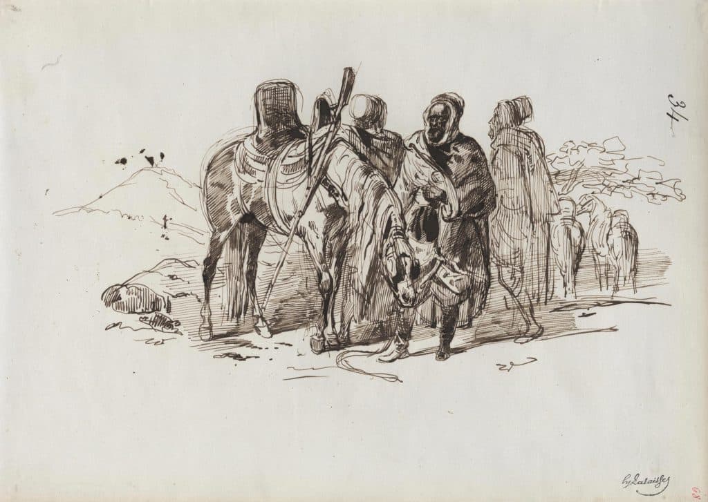 Lalaisse – Trois cavaliers orientaux dans une oasis