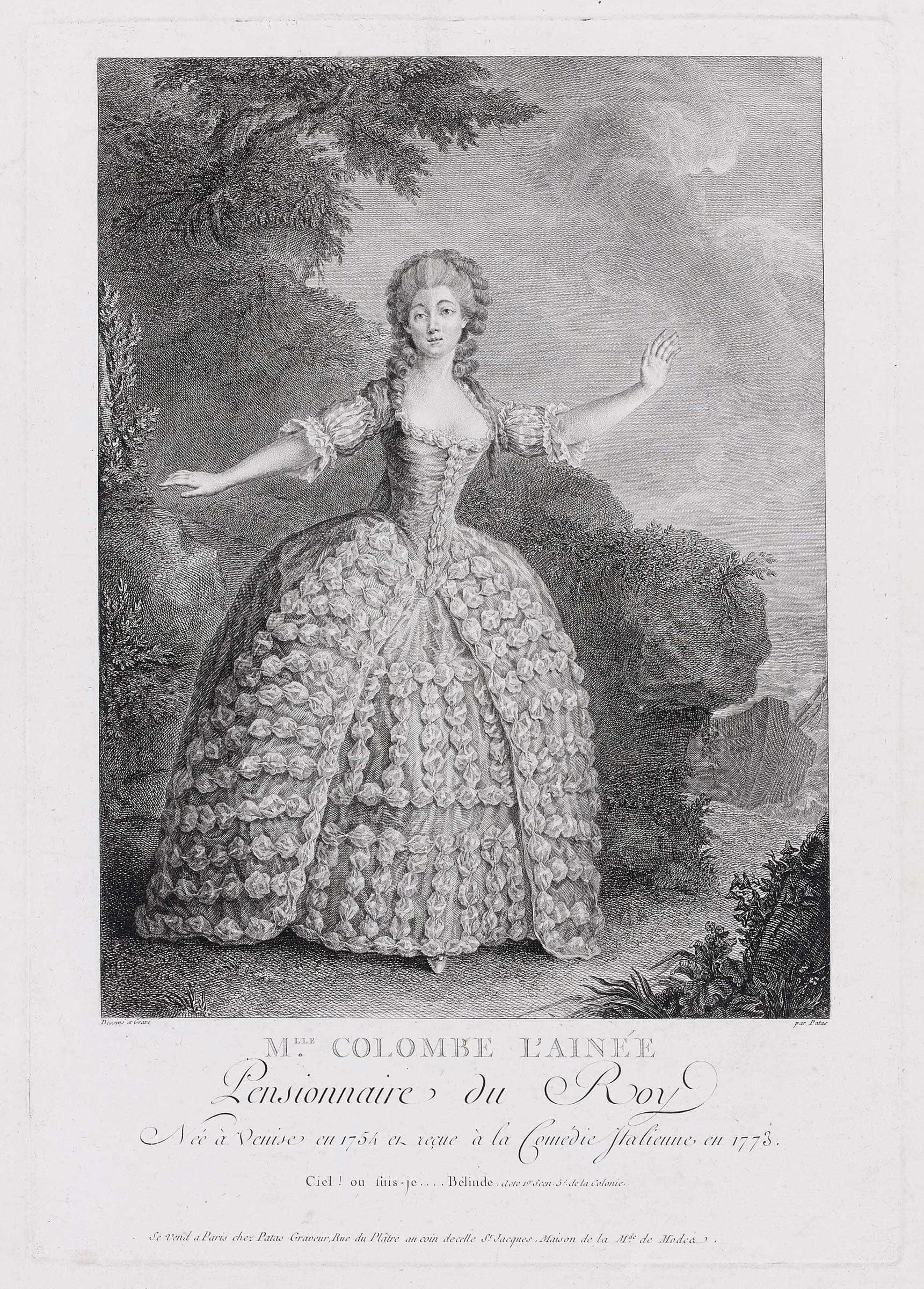 Mlle Colombe, l'aînée // Pensionnaire du Roi // née à Venise en 1754 et reçue à la Comédie Italienne en 1773