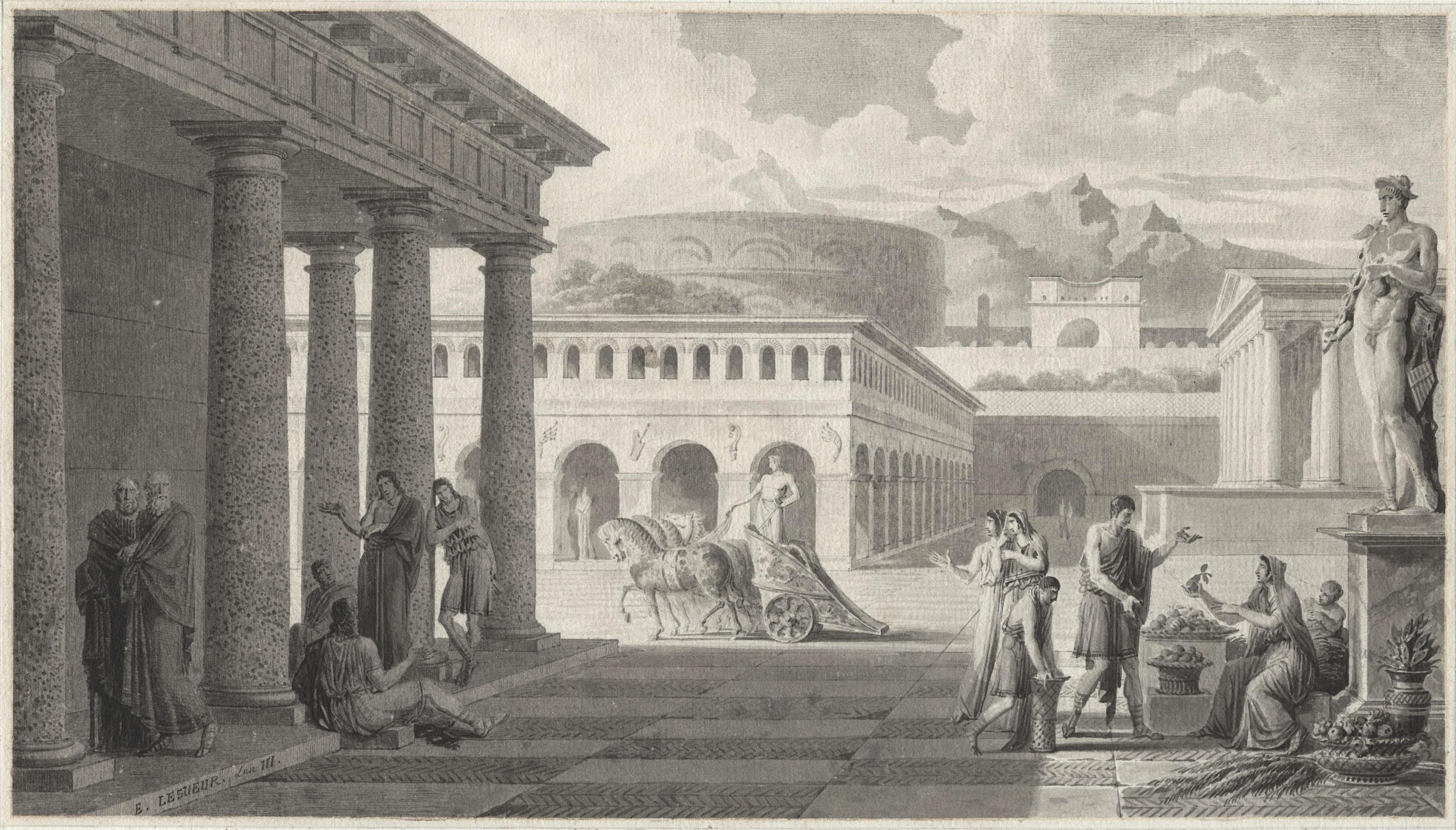 Scène de la vie d'une cité antique