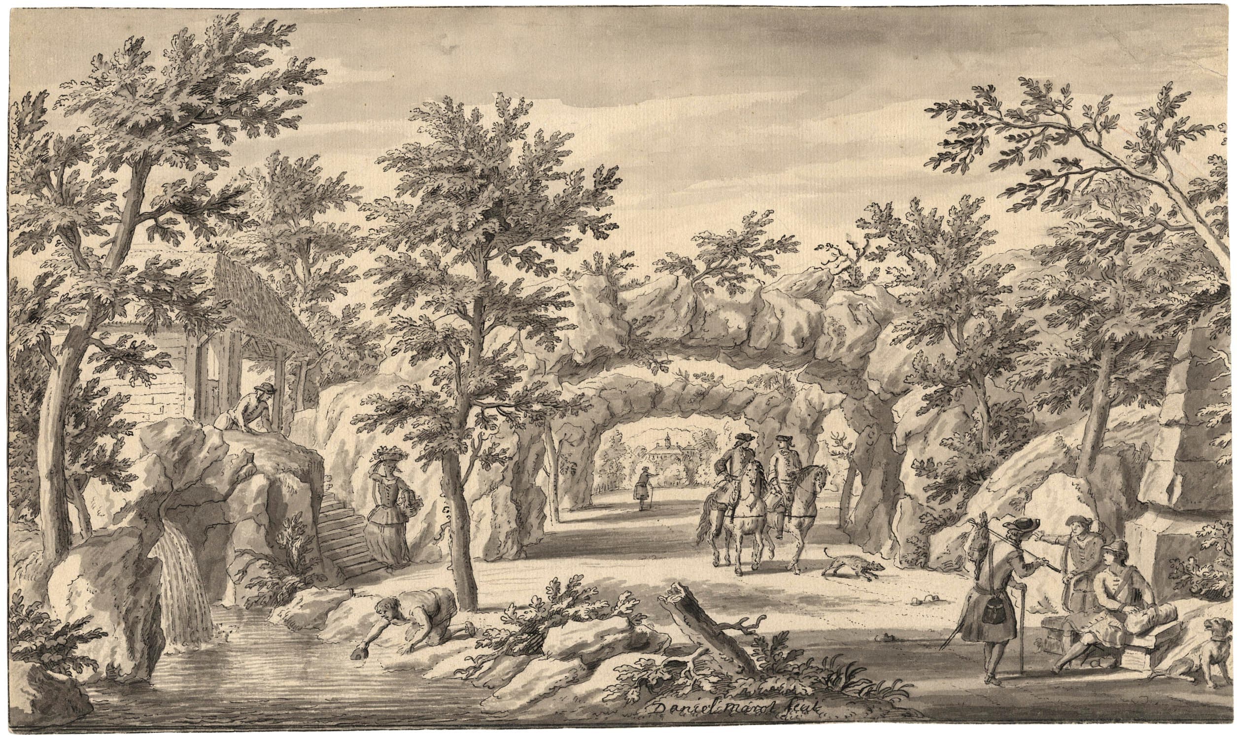 Projet de décor de théâtre, le retour de la chasse