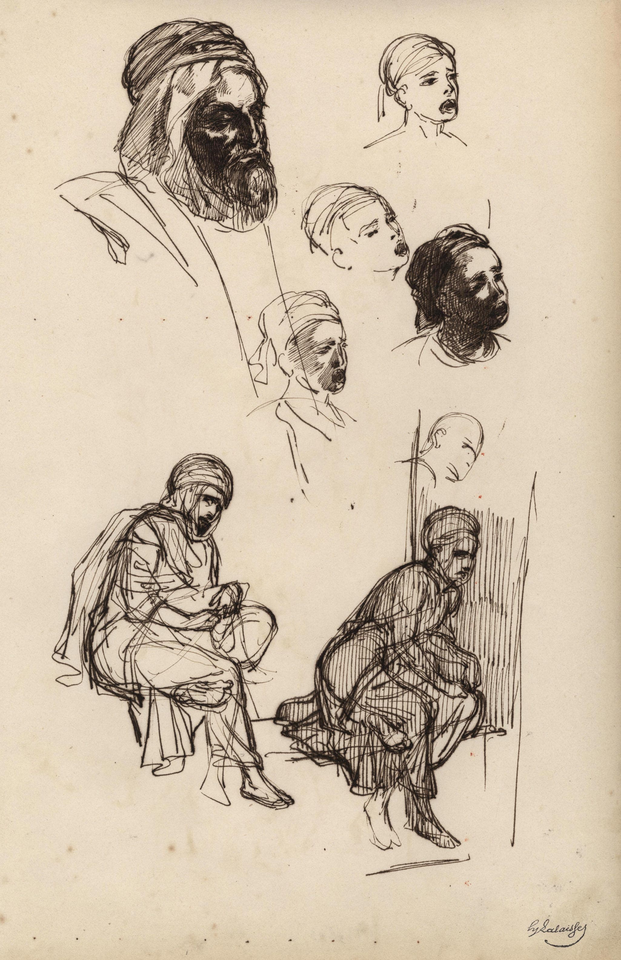 Studies: Faces and a Sitting Man