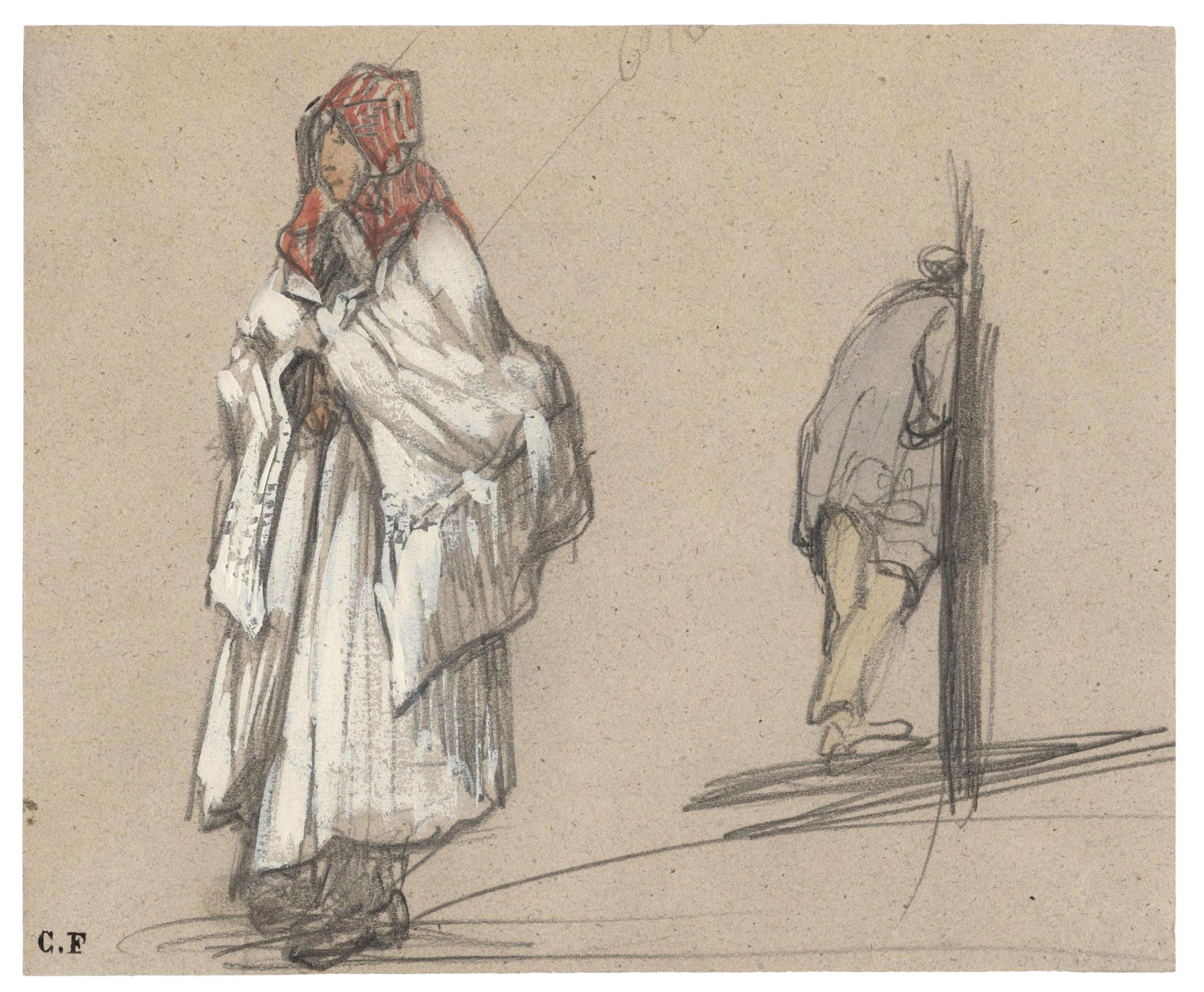 Paysanne et homme de dos