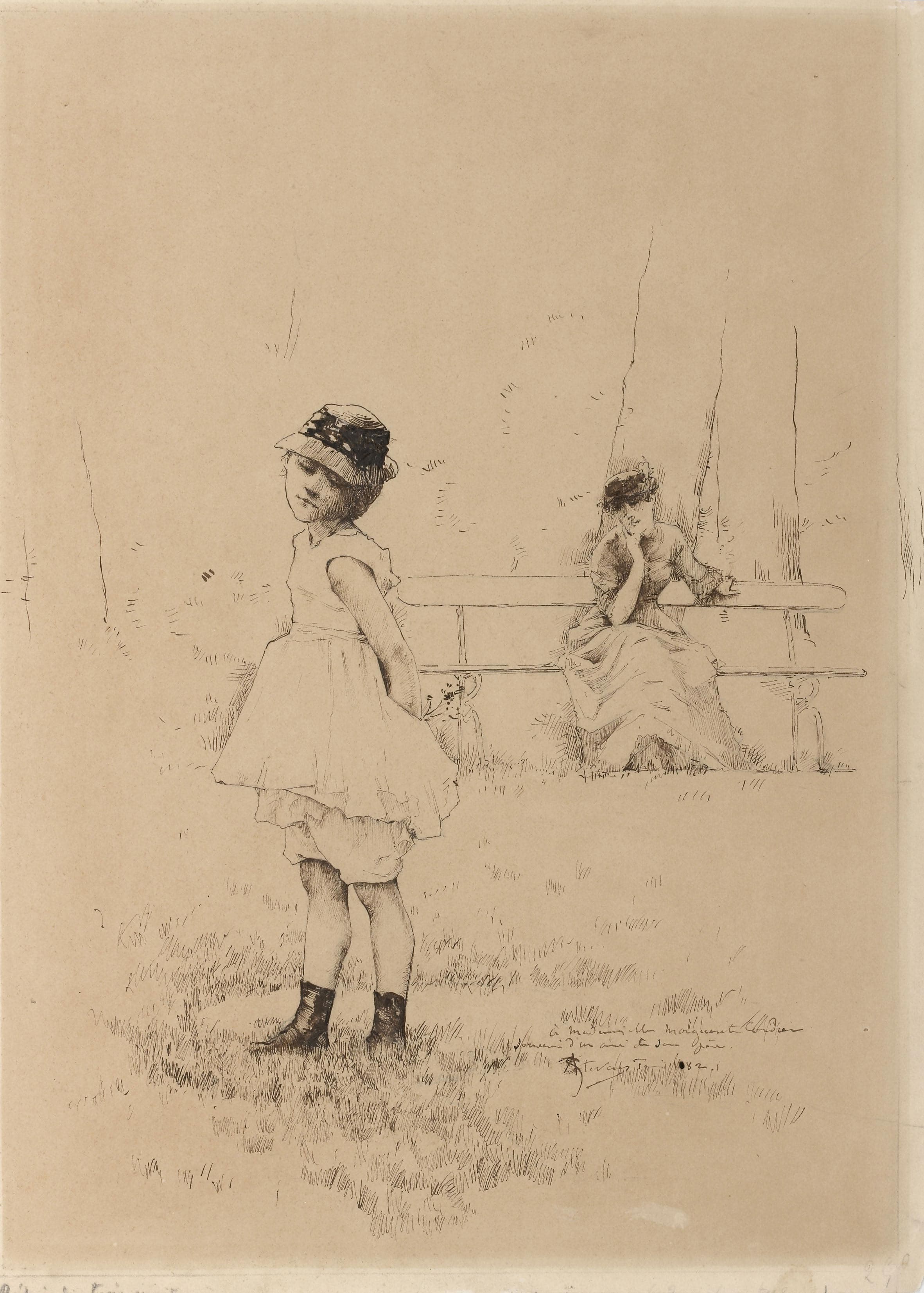 Fillette et jeune femme, dans un parc