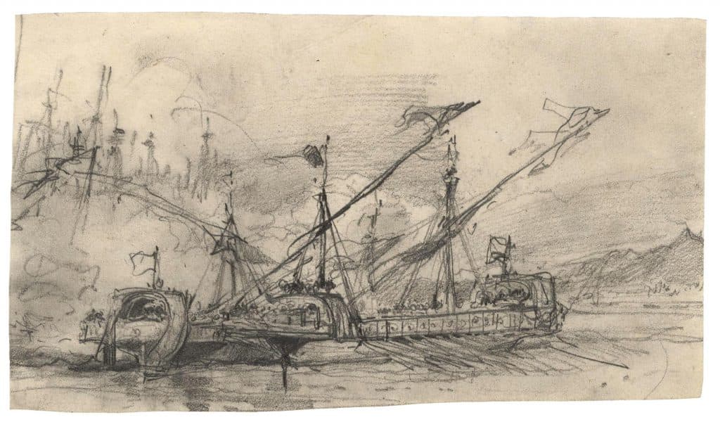 Isabey (Eugène) – Deux vaisseaux dans une bataille navale près de la côte