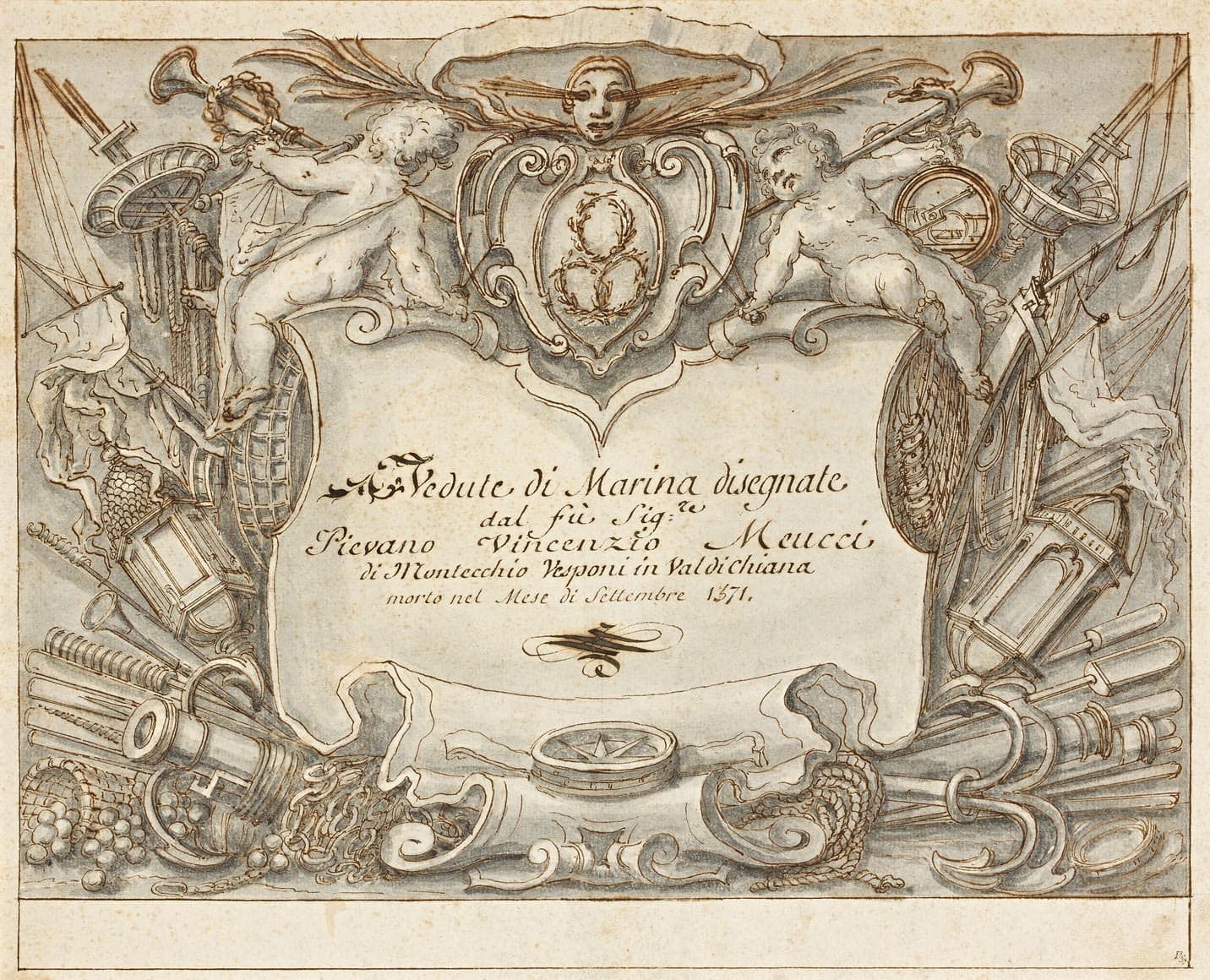 Cartouche Set in a Marine Trophy