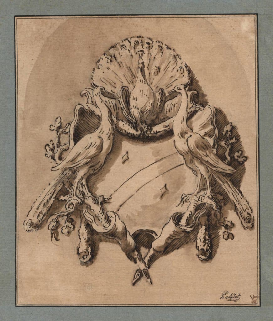 Petitot – Cartouche orné de trois paons