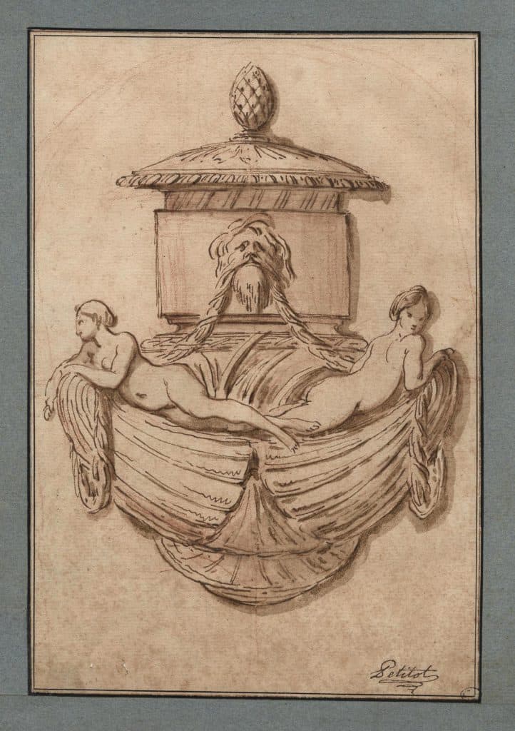 Petitot – Fontaine murale avec urne et deux nymphes