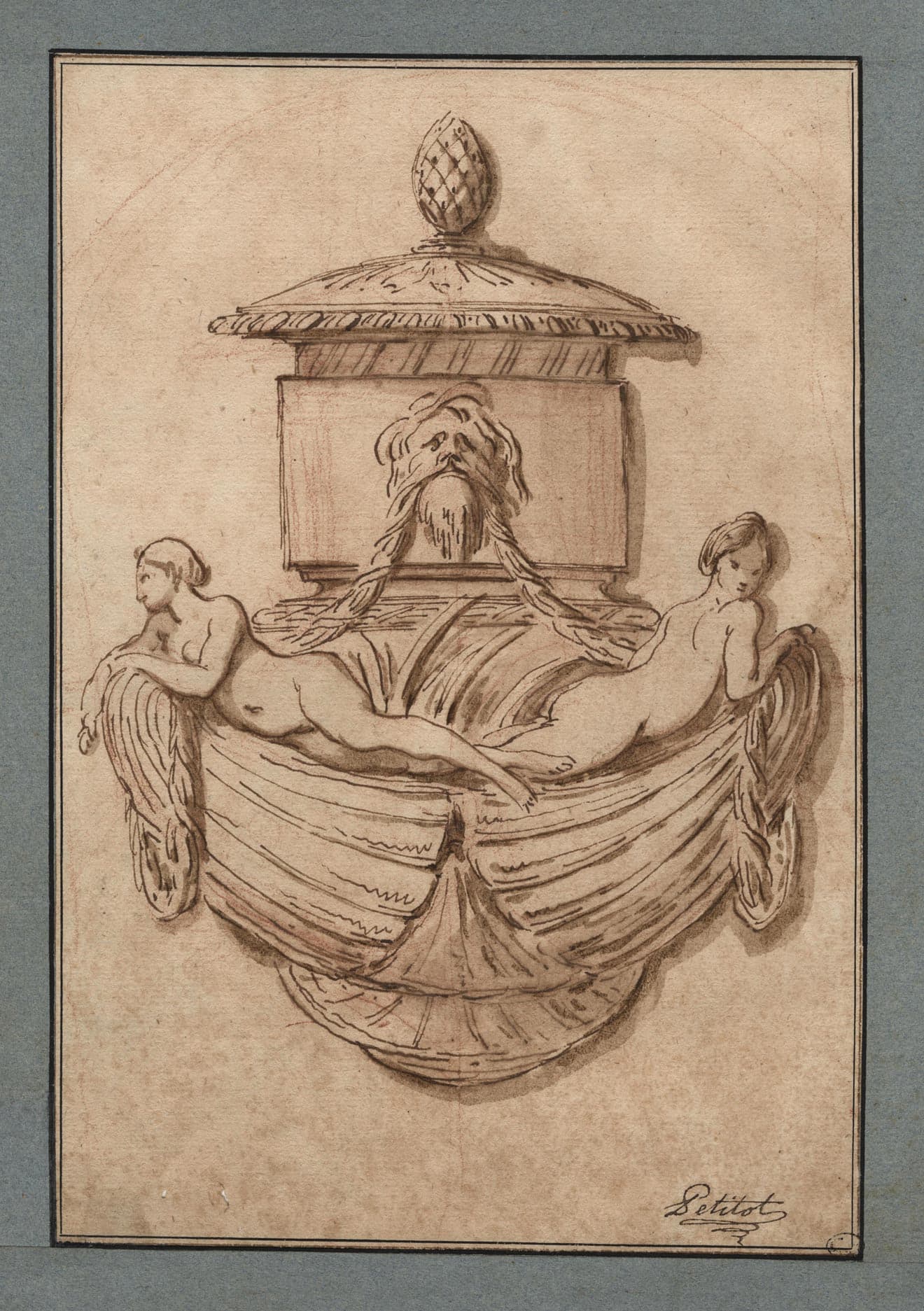 Wall Fountain with an Urn and Two Nymphs