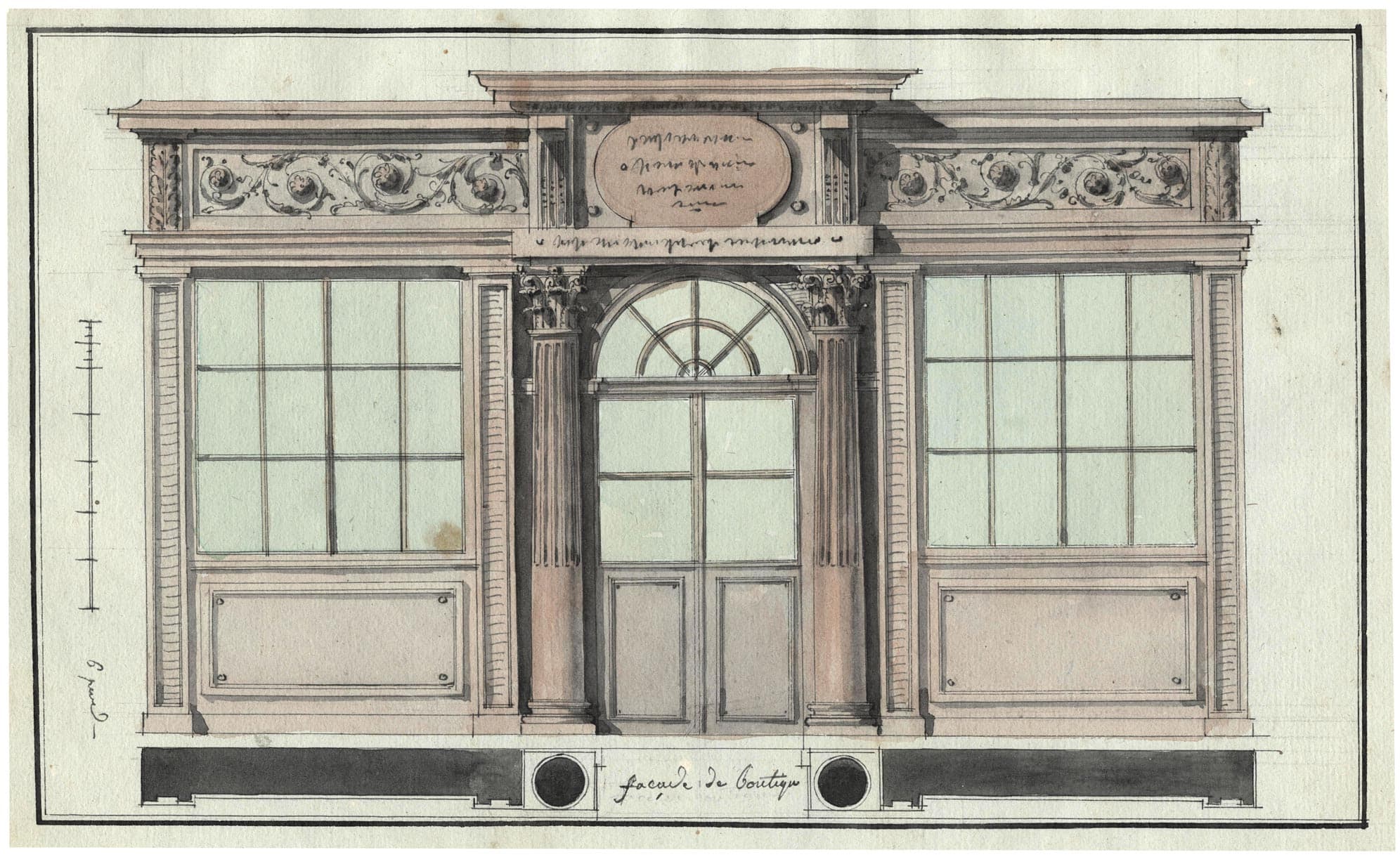Façade d'une boutique avec colonnes corinthiennes