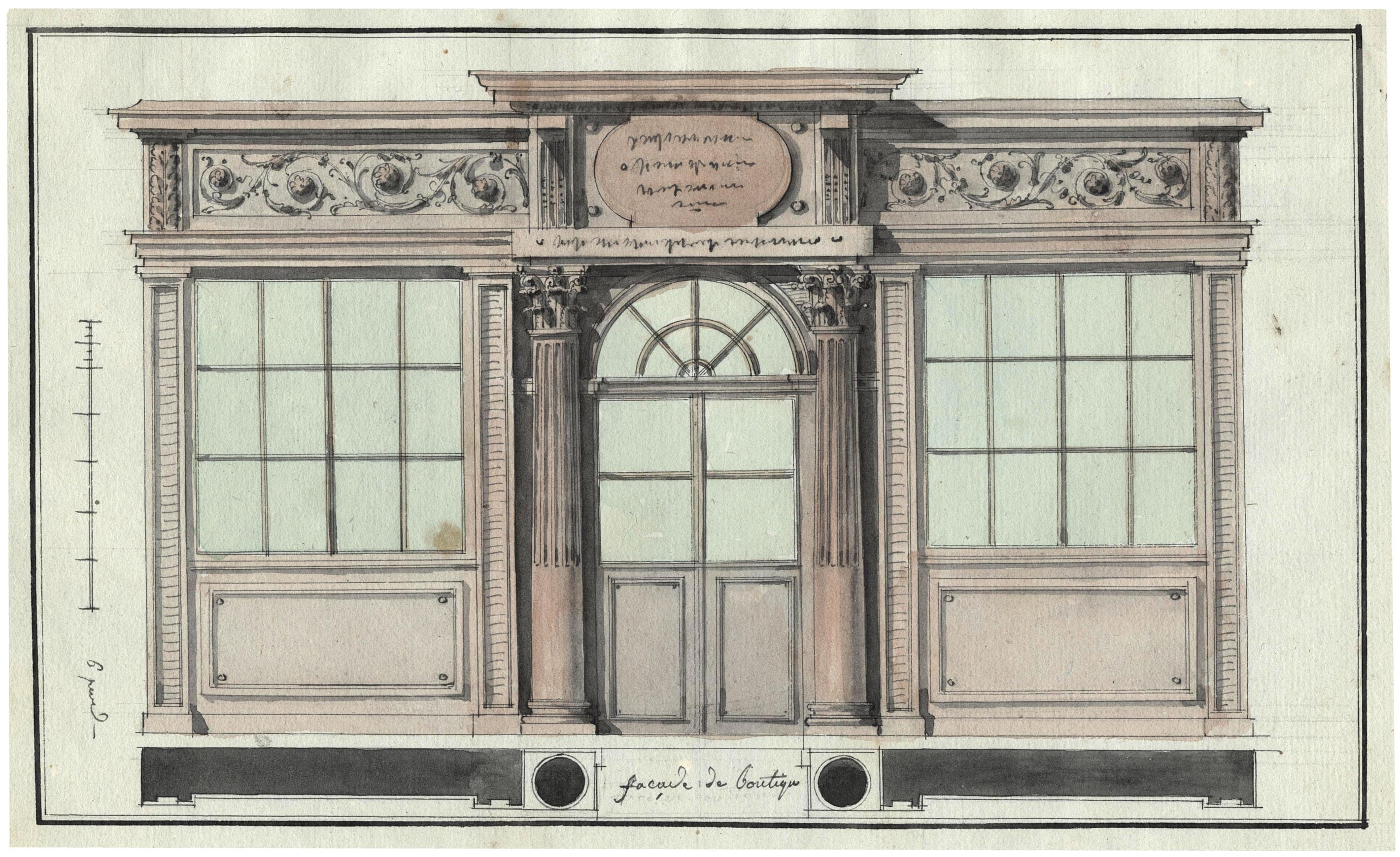 Façade d'une boutique avec colonnes corinthiennes
