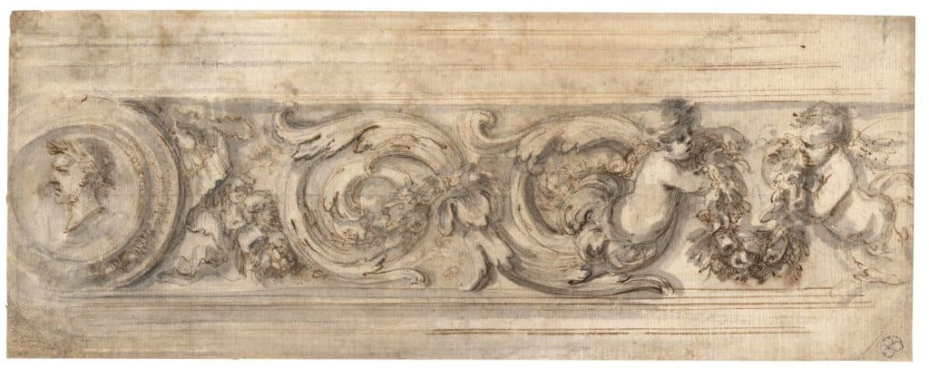 Bella (della) – Frise avec médaillon, rinceaux et putti