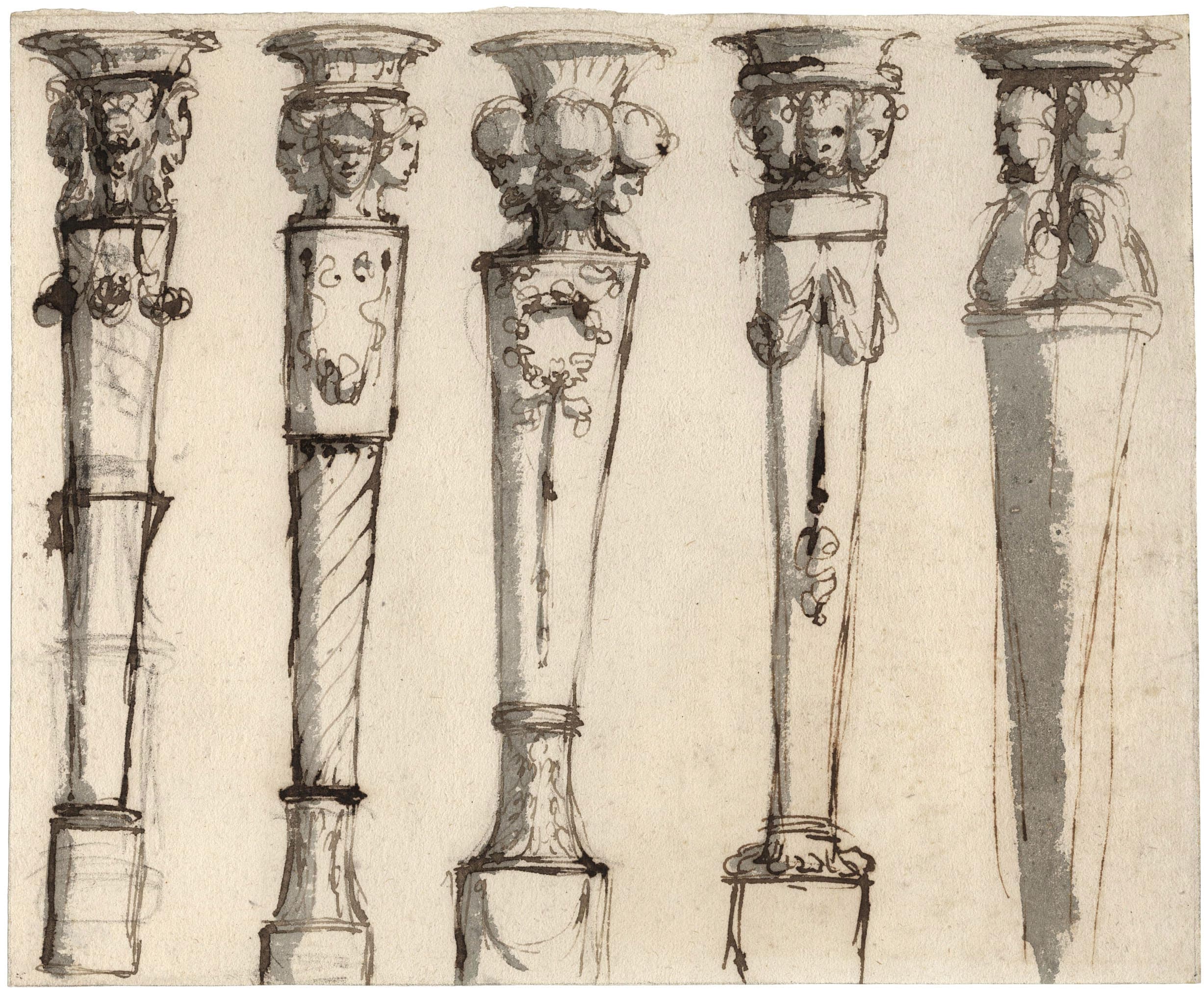 Projet de cinq socles ou balustres