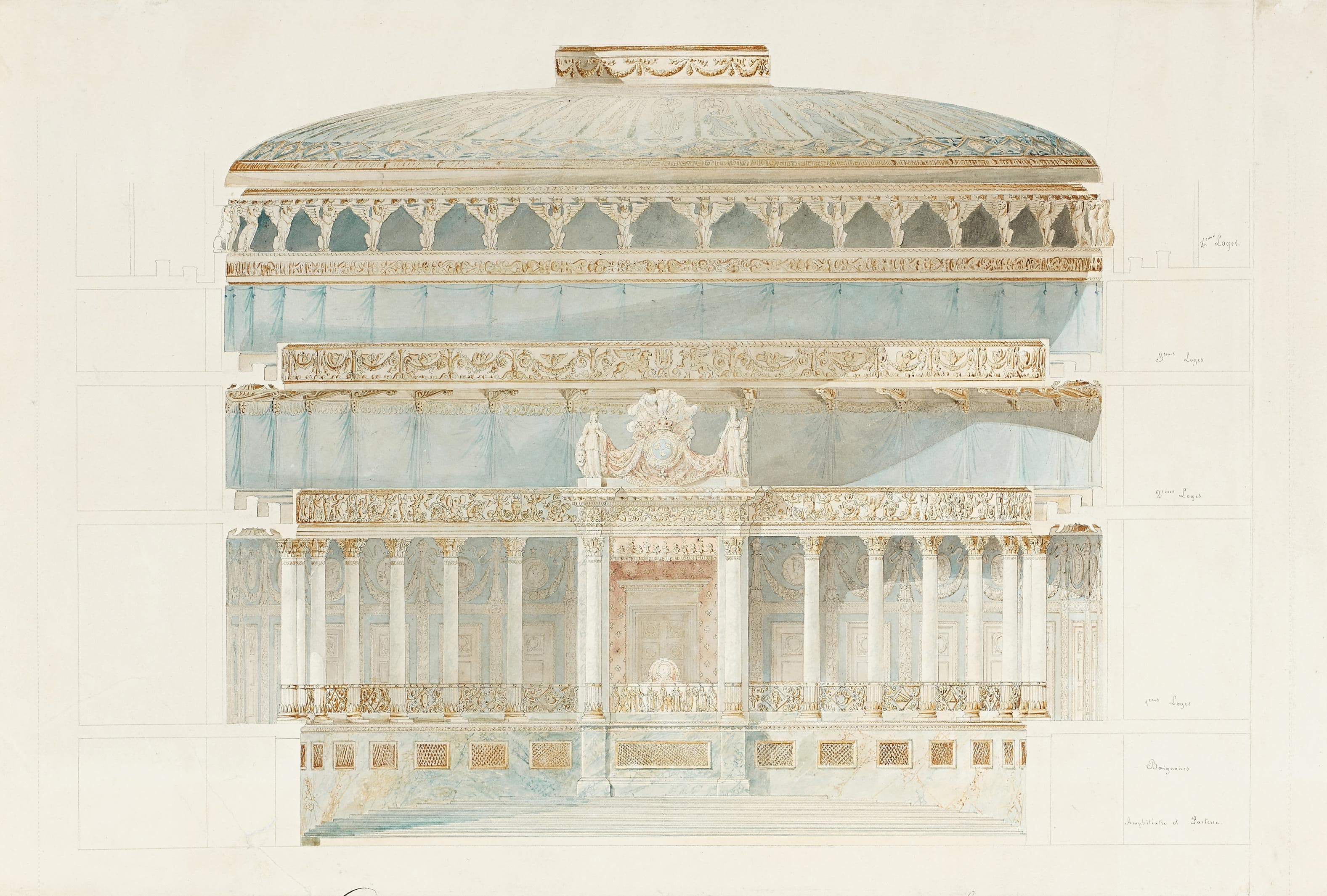 Projet de décor d'une salle d'opéra avec la loge du roi de France