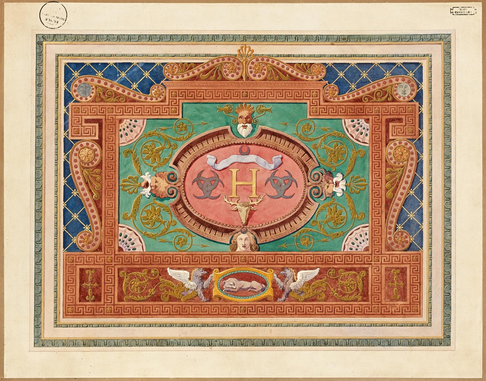 Projet de panneau aux chiffres d'Henri IV et Diane de Poitiers