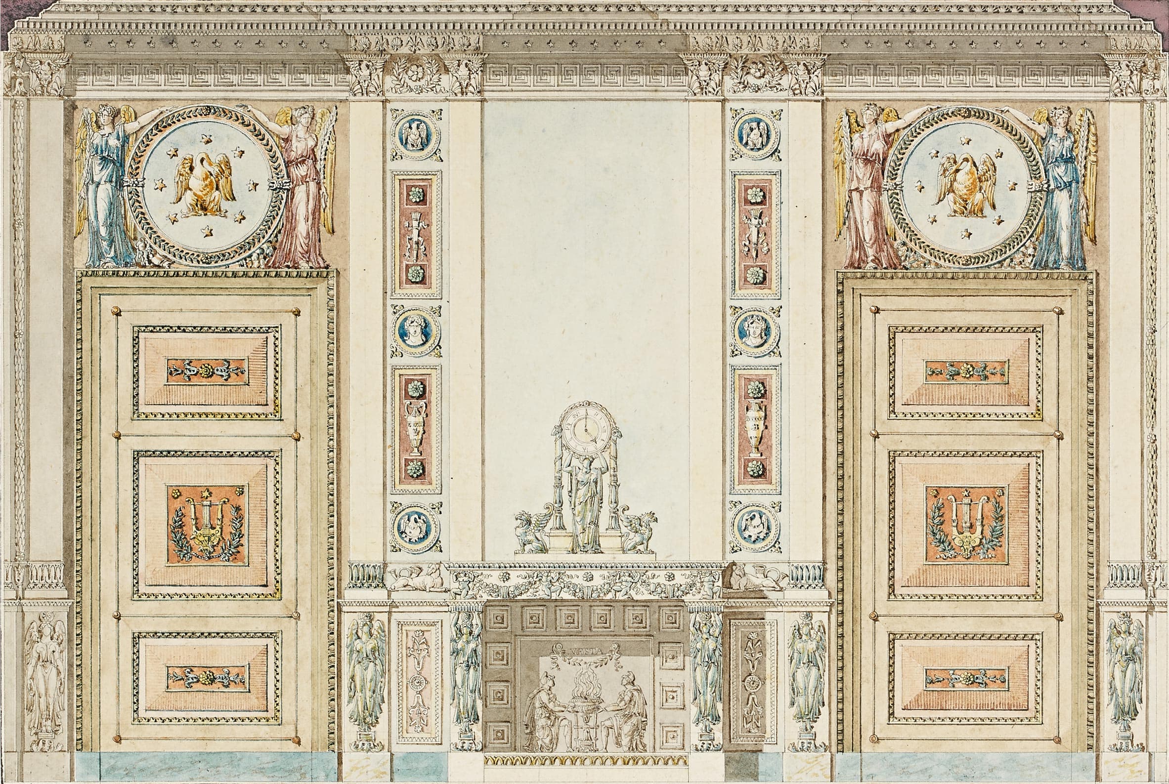 Interior Decor Design, Fireplace between two Doors