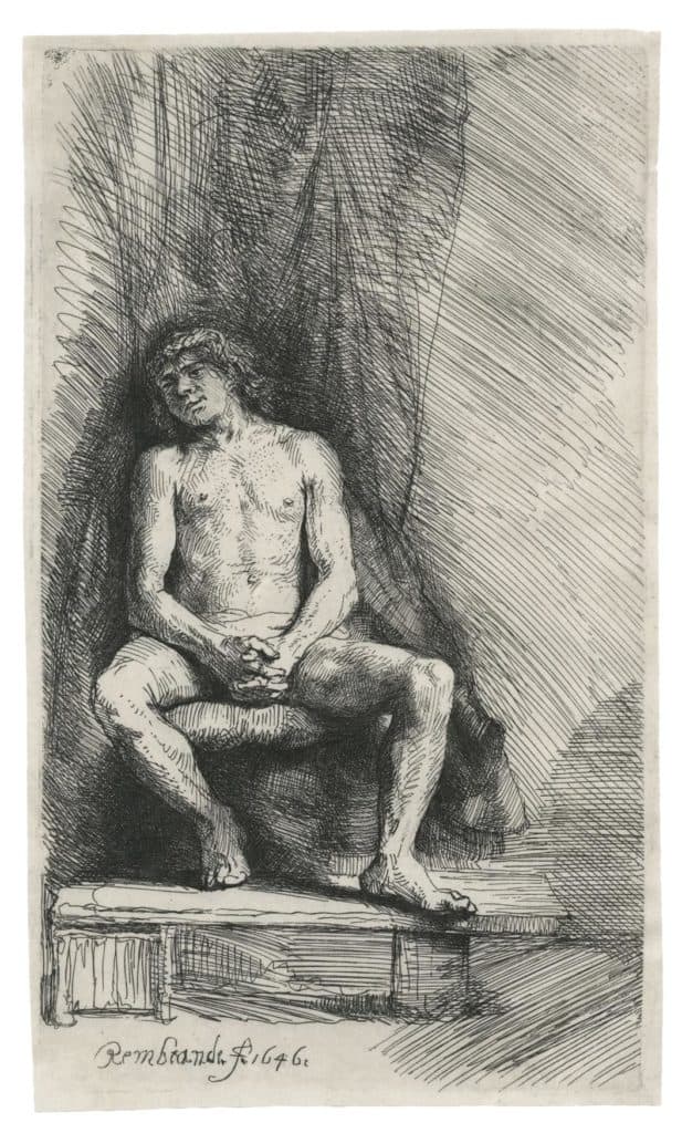Rembrandt – Homme nu assis devant un rideau