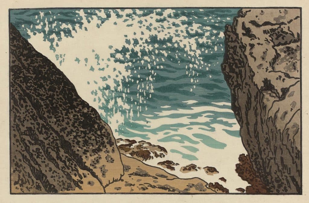 Rivière – Vague frappant contre le rocher (pointe de Leidé)