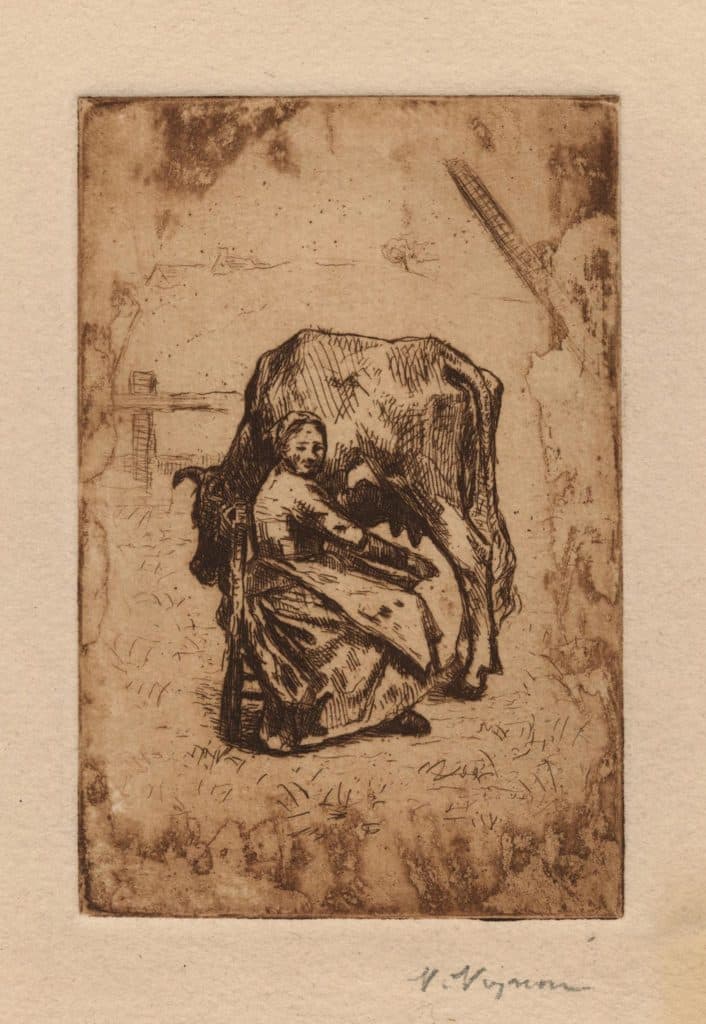 Vignon – Une paysanne trayant sa vache