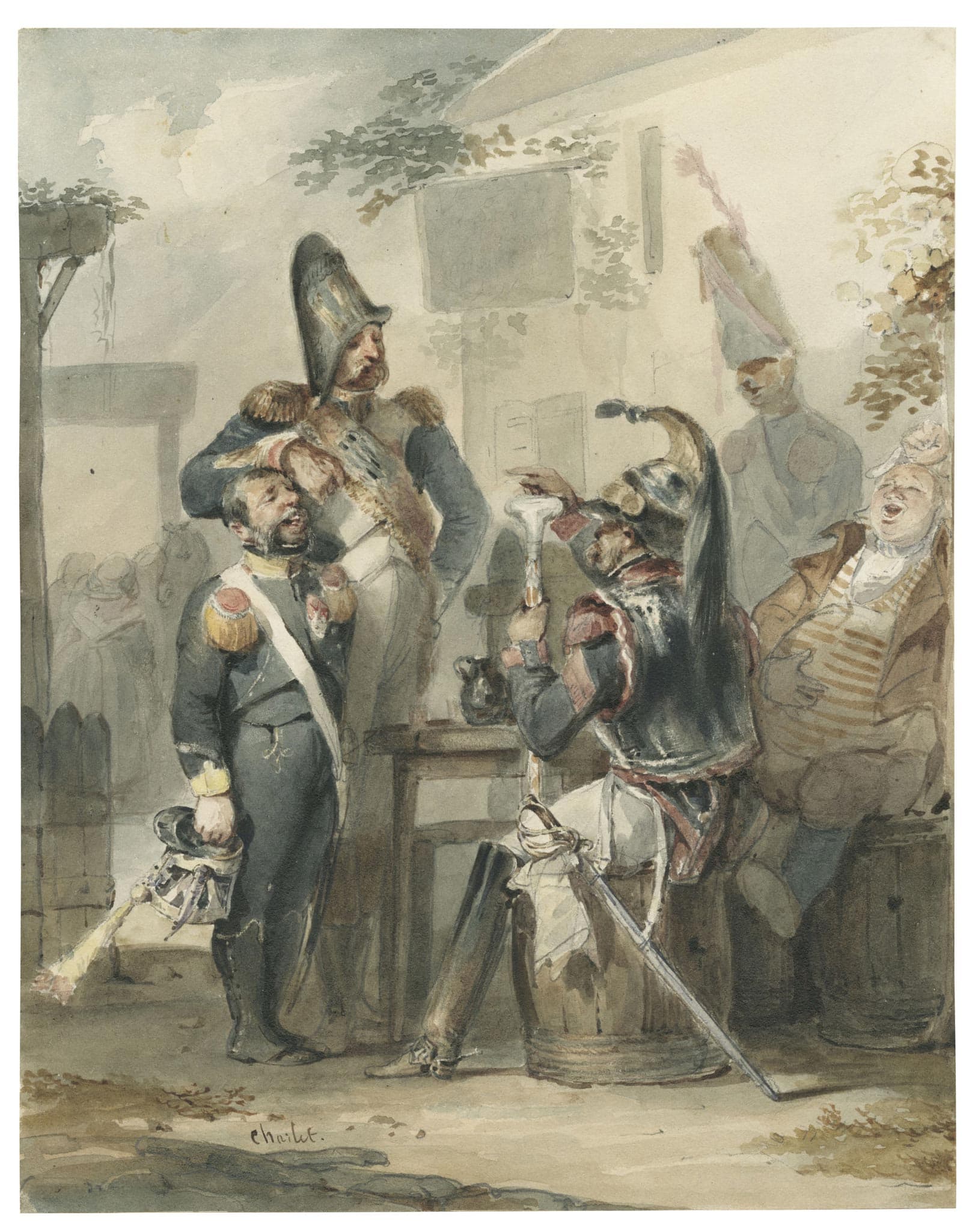 Soldiers of the Garde Impériale rejoicing around a table