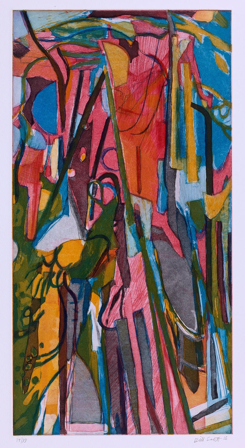 The Cherry Tree III (composition in blue, magenta, orange and grey)