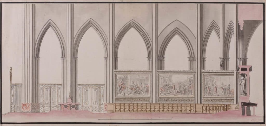 Hazon – Église avec trois panneaux représentant la vie de Saint-André (projet pour la cathédrale de Bordeaux ?)