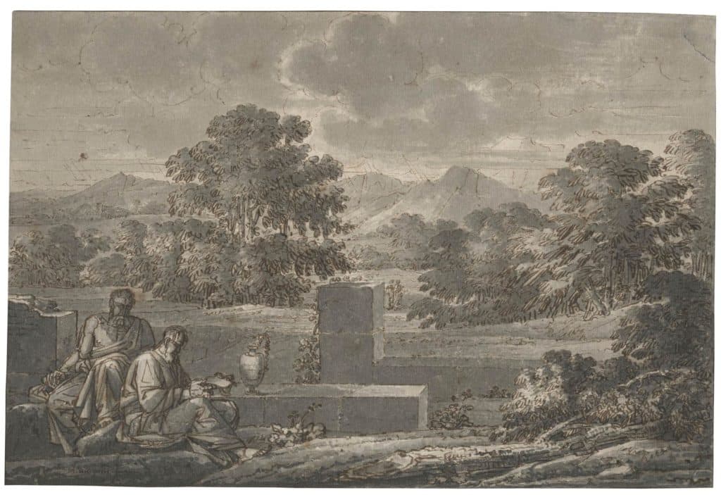 Hennequin – Grand paysage antique avec deux figures