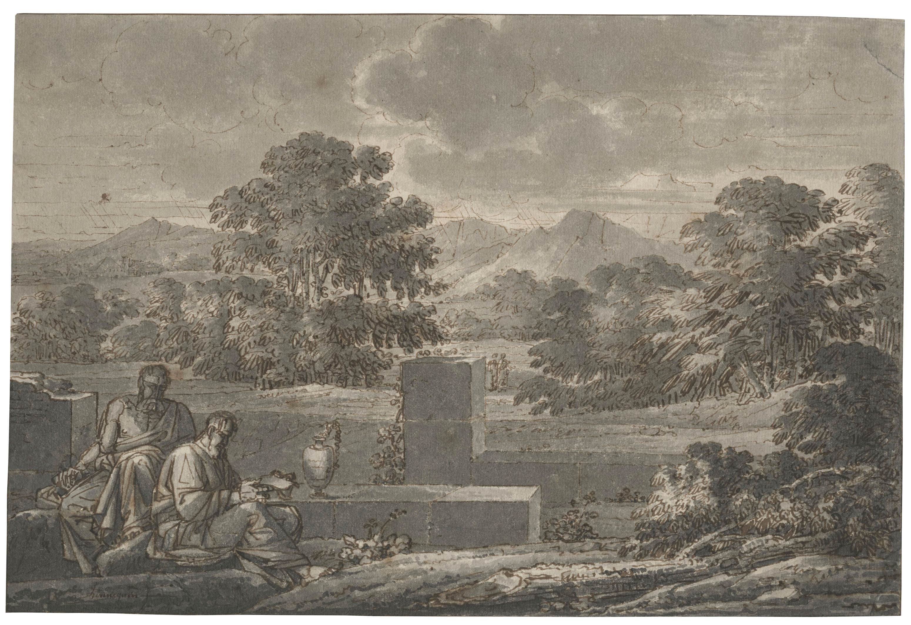 Classical landscape with two figures