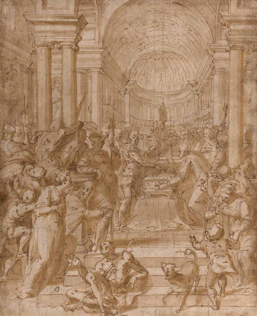 Paggi – Assemblée autour d’un cercueil ouvert dans une église : la translation du corps de saint Antonin de Florence ?