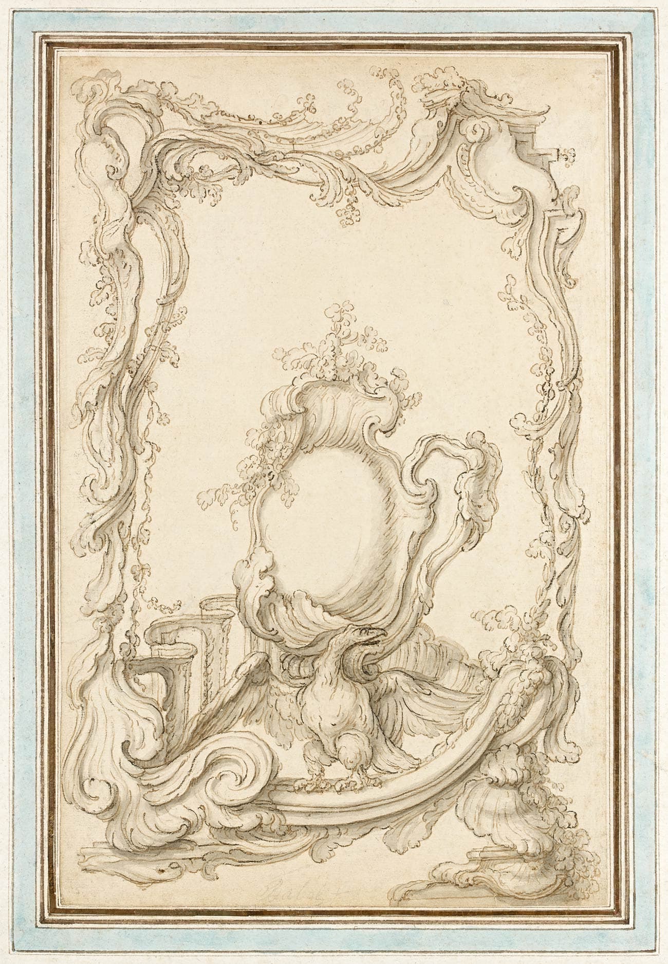 Rococo cartouche supported by an eagle