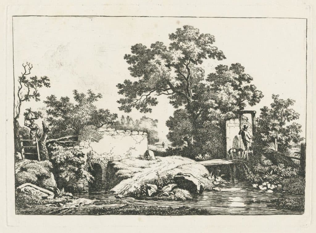 Demarne – Bûcheron passant la porte d’un jardin