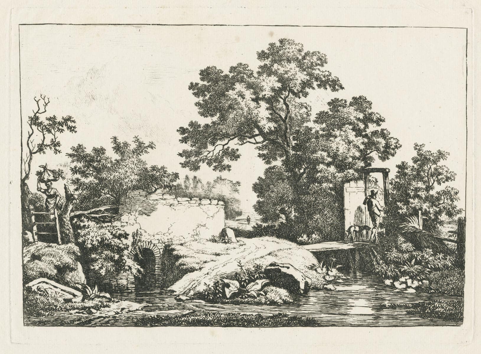 Lumberjack passing through a garden door