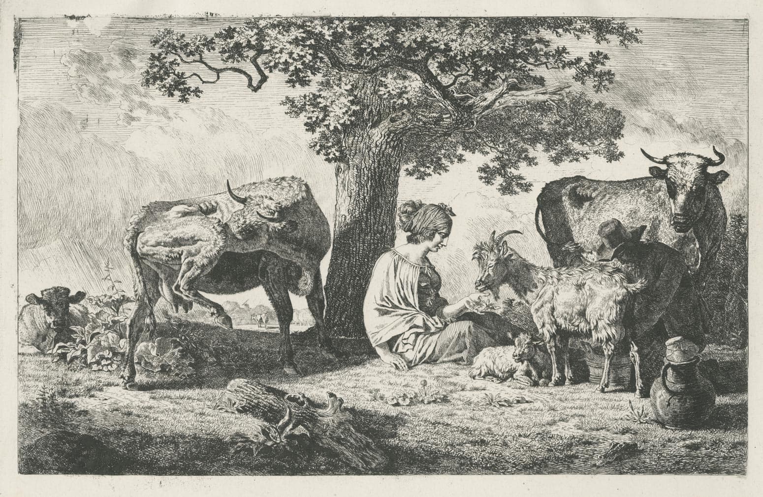 Homme trayant une chèvre