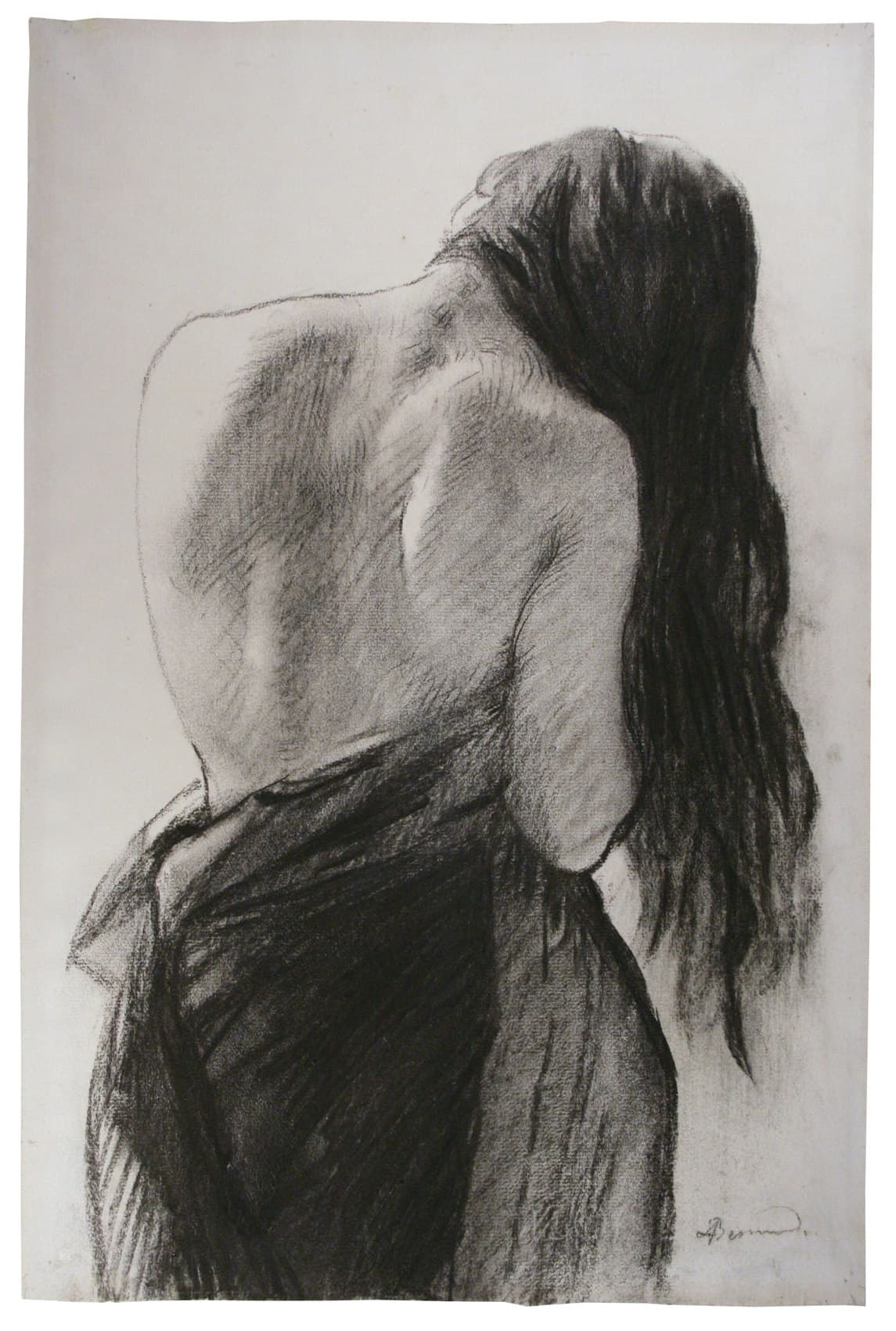 Naked back of a woman with long hair