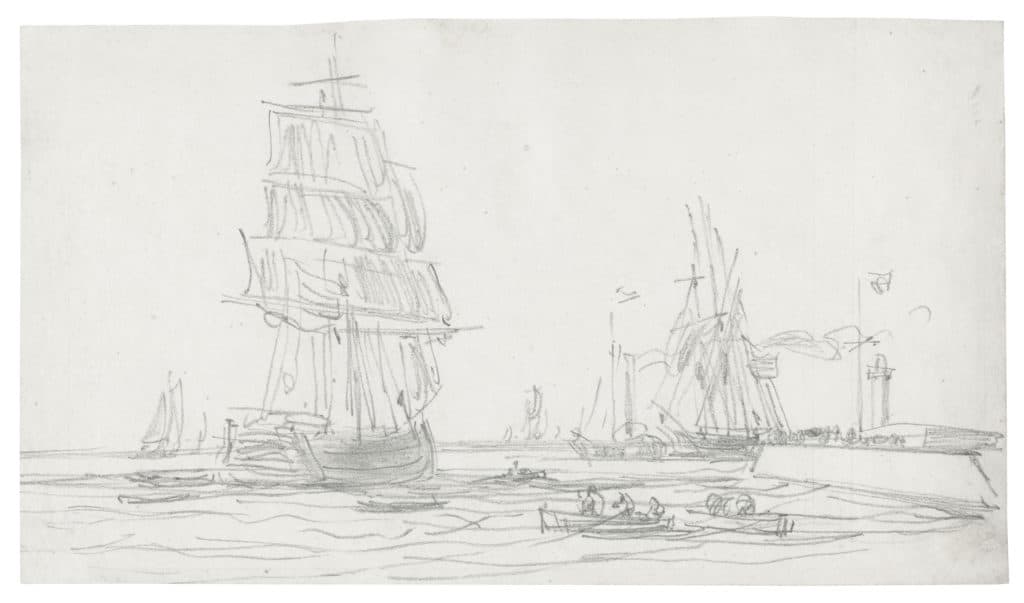 Boudin – La Jetée et le phare de Honfleur, voiliers et barques