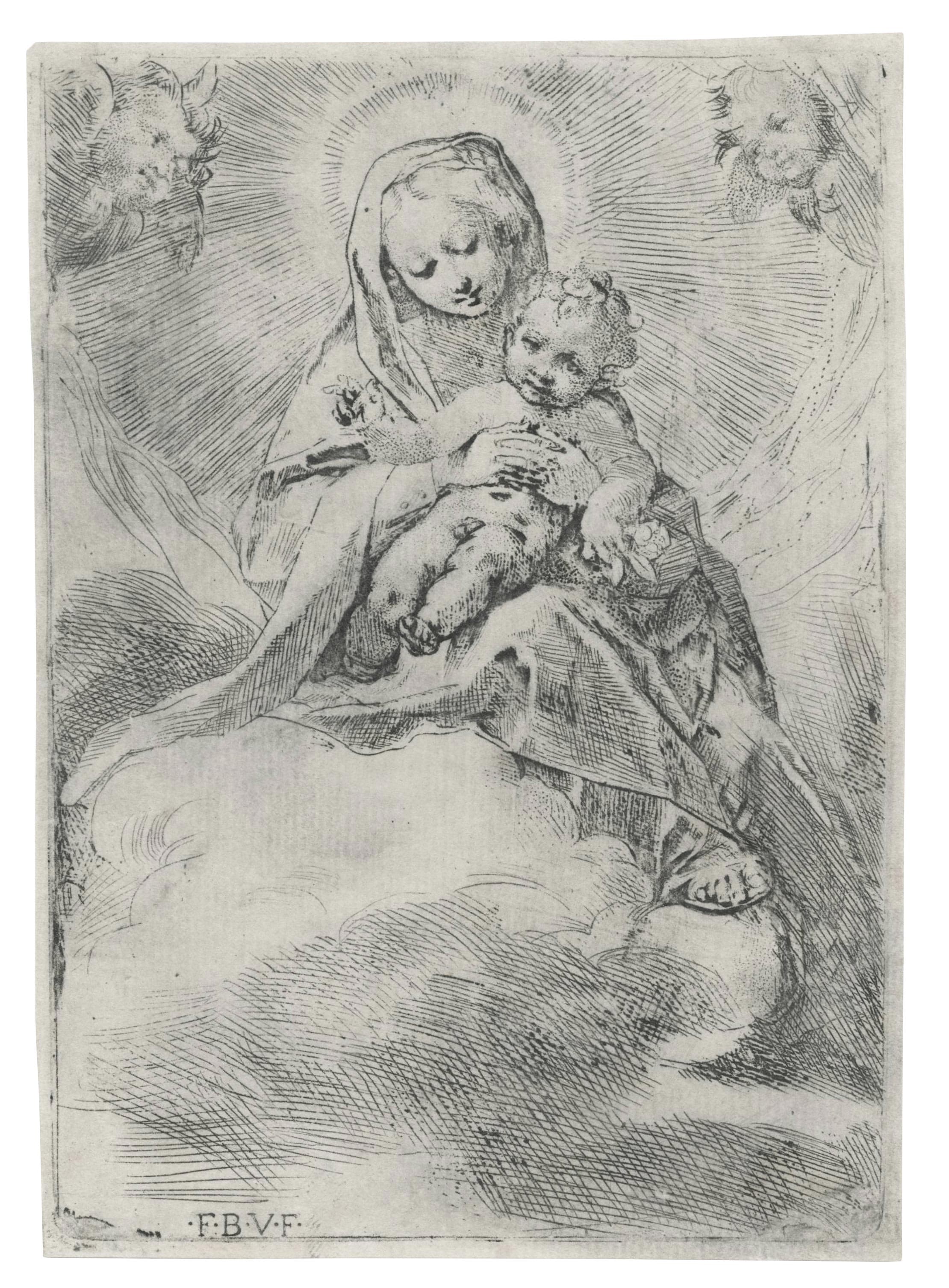 The Virgin seated on a cloud